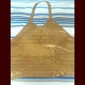 Liquid gold mesh halter top